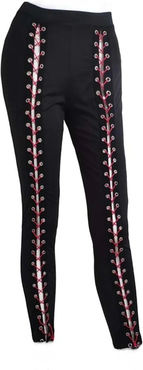 DGHM-JLMY Womens Slim Lace Up Leggings High Waist Bandage Front Lacing Pants Hollow Out Stretch Skinny Narrow Trousers