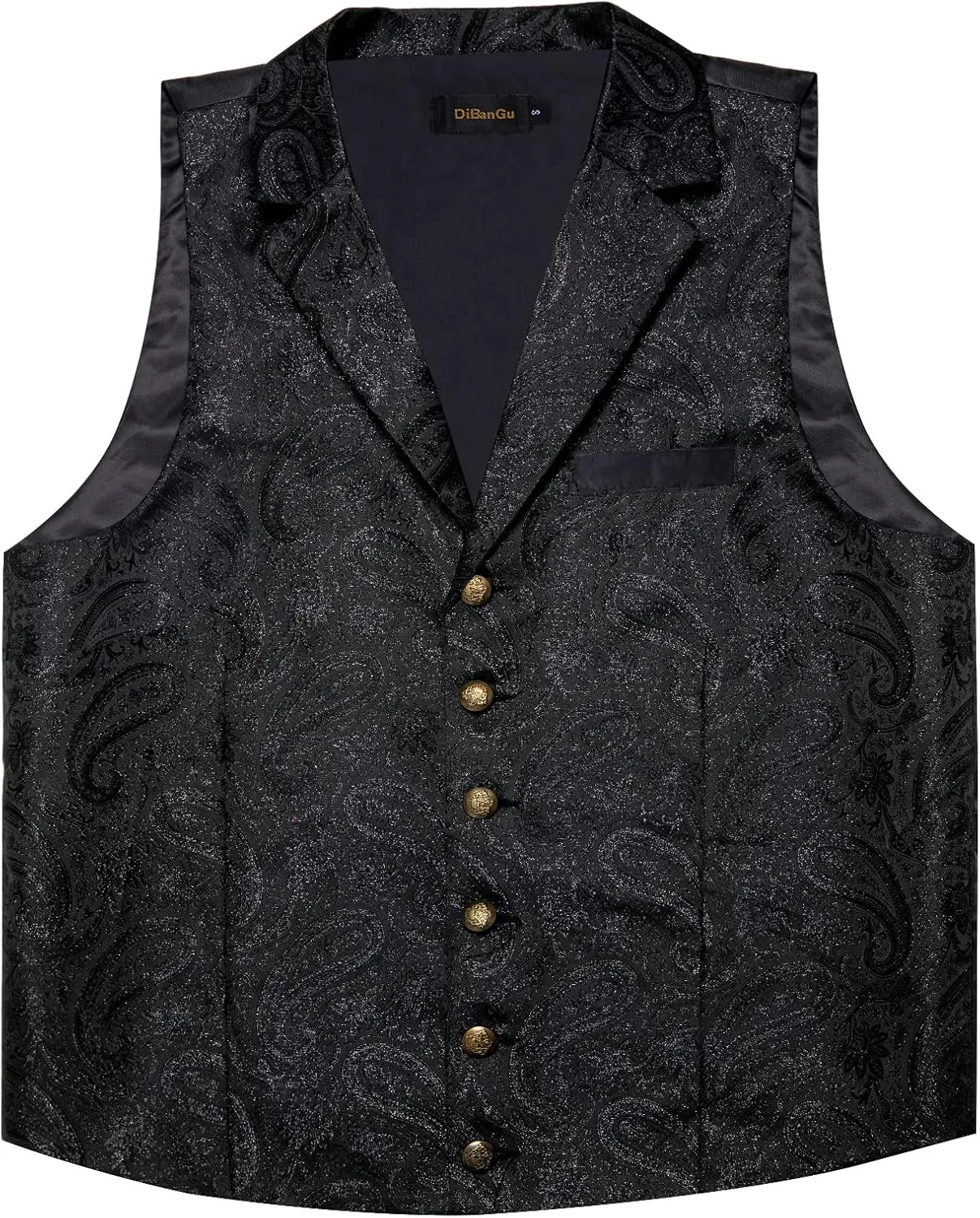 DiBanGu 5pcs Suit Vest for Men Paisley Waistcoat with Bow Tie Lapel Pin Pocket Square Cufflinks Silk Formal Prom Vest Set