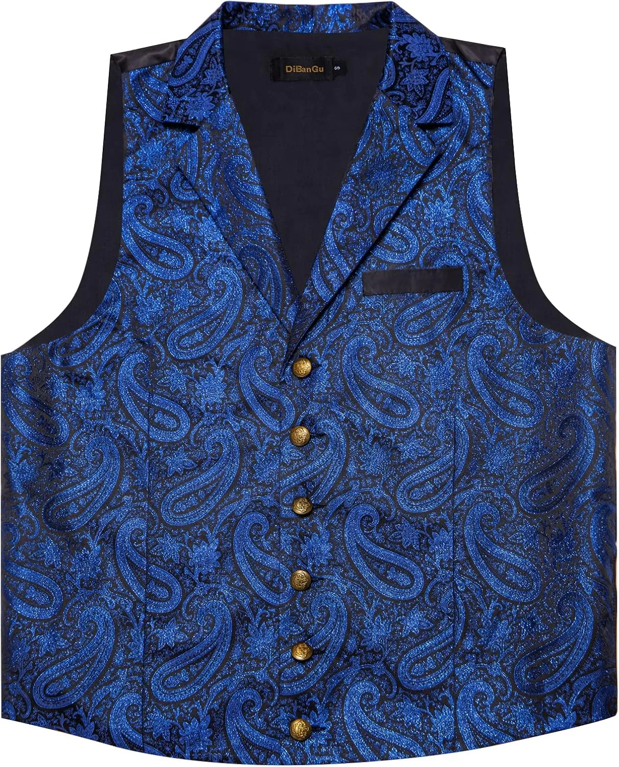 DiBanGu 5pcs Suit Vest for Men Paisley Waistcoat with Bow Tie Lapel Pin Pocket Square Cufflinks Silk Formal Prom Vest Set