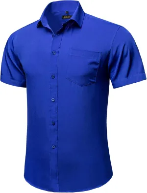 DiBanGu Men's Casual Dress Shirt Cotton Short Sleeve Button Down Shirts Regular Fit Paisley Solid Contrast Design