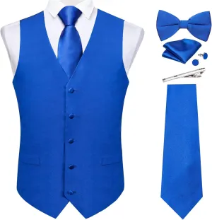 DiBanGu Suit Vest for Men Vest Set with Tie Bowtie Tie Clip Pocket Square Cufflinks 6Pcs Waistcoat