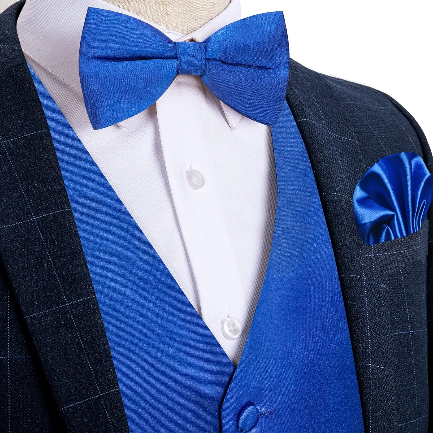 DiBanGu Suit Vest for Men Vest Set with Tie Bowtie Tie Clip Pocket Square Cufflinks 6Pcs Waistcoat