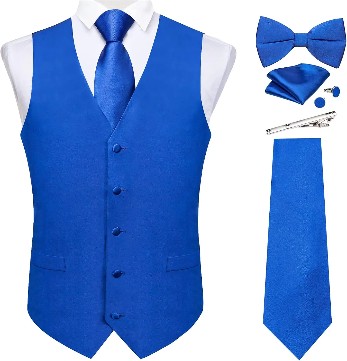 DiBanGu Suit Vest for Men Vest Set with Tie Bowtie Tie Clip Pocket Square Cufflinks 6Pcs Waistcoat