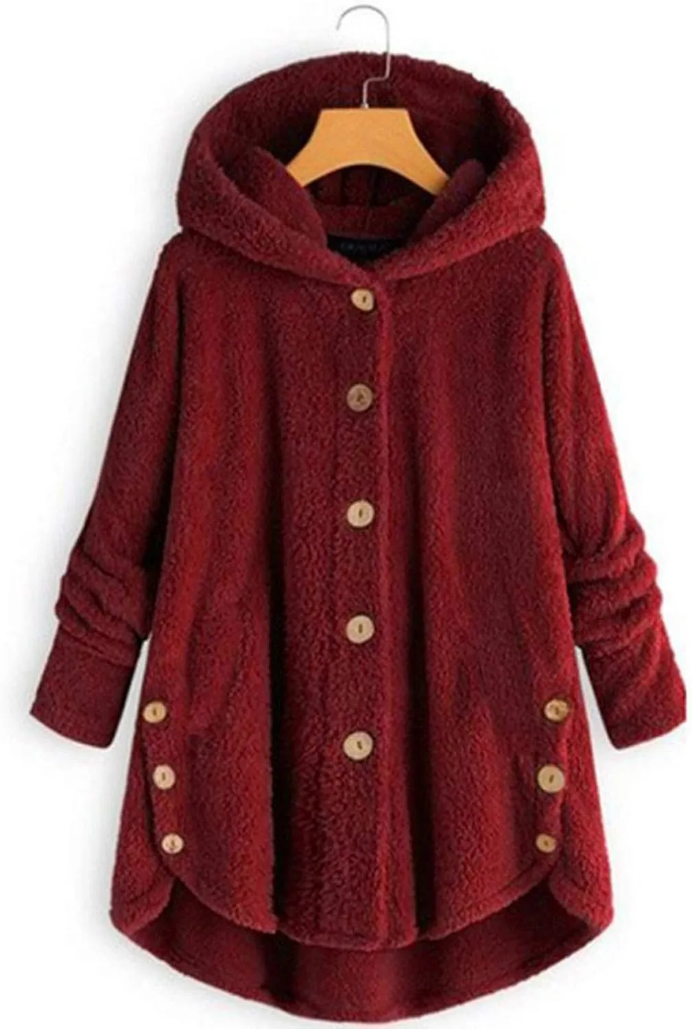 DOLKFU Women's Sherpa Hoodies Coats Button Outwear Jackets Fuzzy Fleece Trench Long Jacket 2022 Fall Winter Cute Hooded
