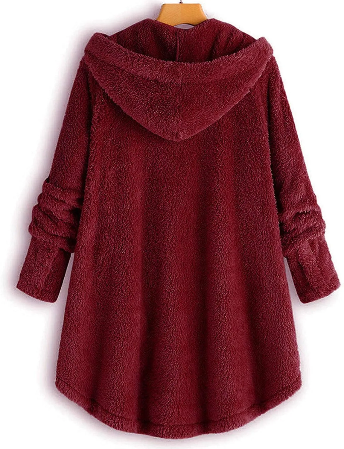 DOLKFU Women's Sherpa Hoodies Coats Button Outwear Jackets Fuzzy Fleece Trench Long Jacket 2022 Fall Winter Cute Hooded