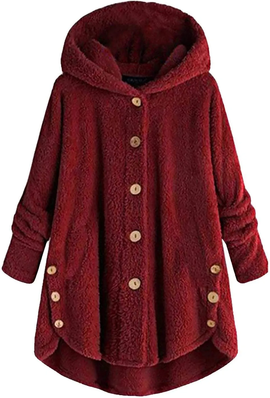 DOLKFU Women's Sherpa Hoodies Coats Button Outwear Jackets Fuzzy Fleece Trench Long Jacket 2022 Fall Winter Cute Hooded