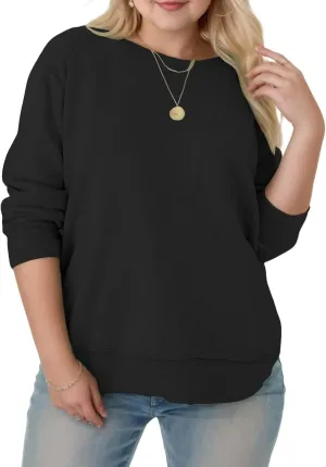 DOLNINE Plus-Size-Sweatshirts for Women Casual Crewneck Shirts Long Sleeve Side Split Tunic Tops Loose Fit Pullover