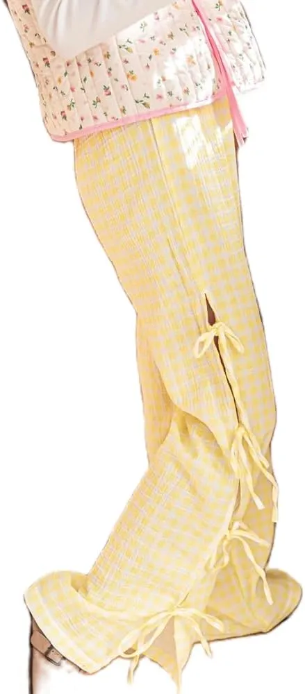 DSORVICD Women Y2k Striped Lounge Pants Casual Drawstring Elastic Waist Wide Leg Pajamas Pants Loose Fit Going Out Trousers
