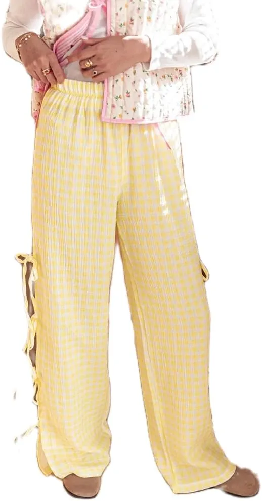 DSORVICD Women Y2k Striped Lounge Pants Casual Drawstring Elastic Waist Wide Leg Pajamas Pants Loose Fit Going Out Trousers