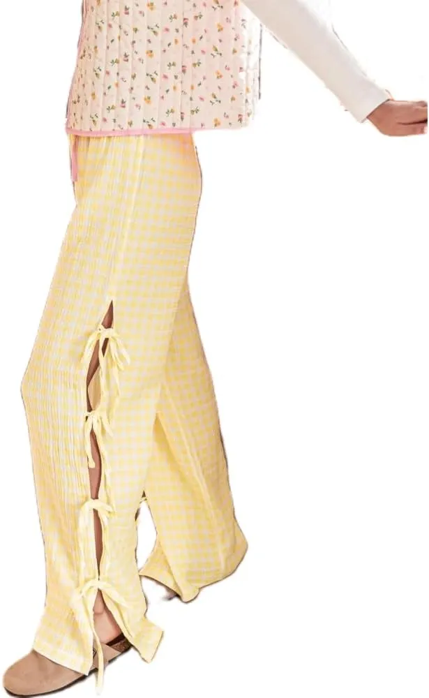 DSORVICD Women Y2k Striped Lounge Pants Casual Drawstring Elastic Waist Wide Leg Pajamas Pants Loose Fit Going Out Trousers