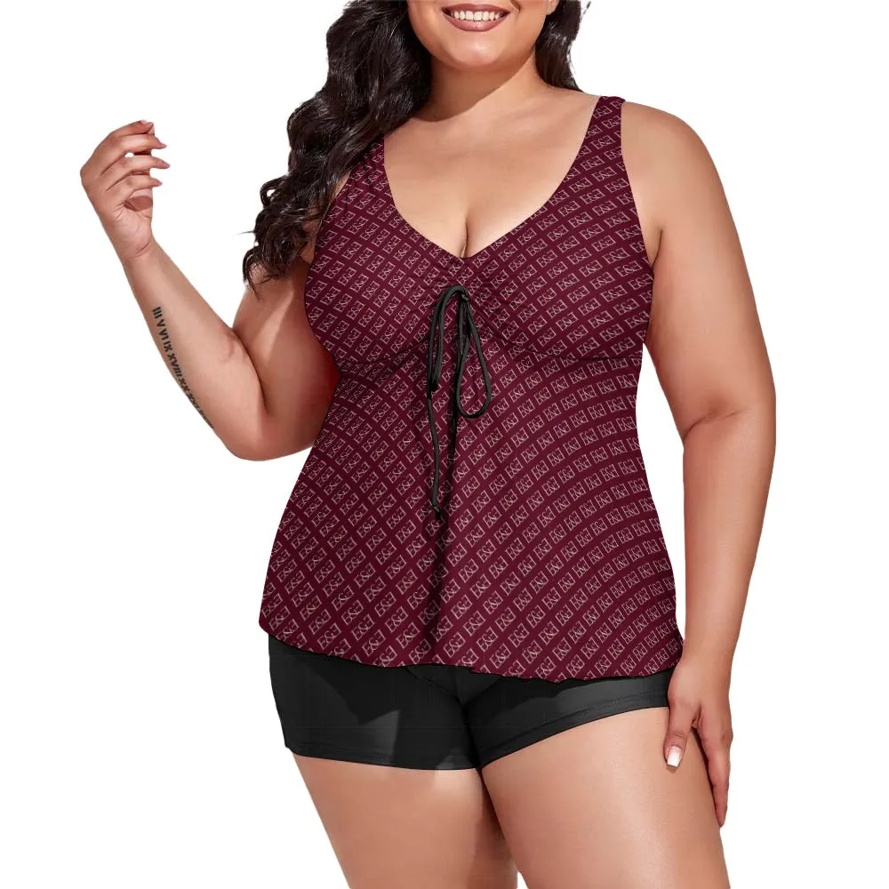 E&E Signature Red-wine Women's split swimsuit. Plus Size Bathing suit.