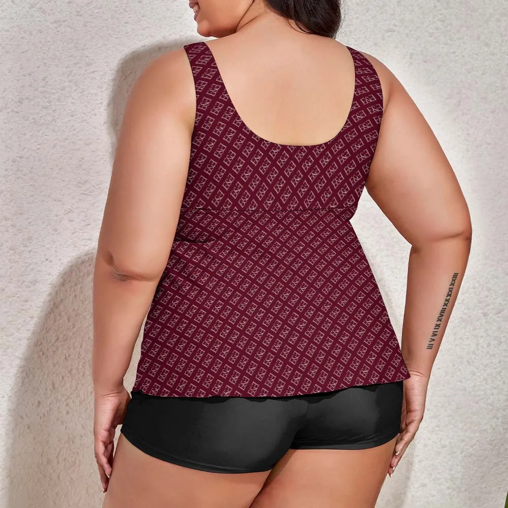 E&E Signature Red-wine Women's split swimsuit. Plus Size Bathing suit.