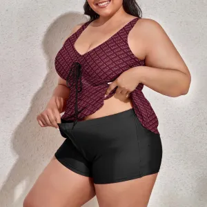 E&E Signature Red-wine Women's split swimsuit. Plus Size Bathing suit.