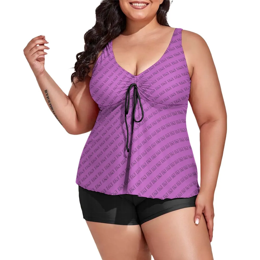 E&E Signature Red-wine Women's split swimsuit. Plus Size Bathing suit.