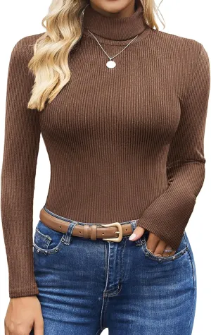 Ekouaer Women's Turtleneck Tops Ribbed Pullover Sweater Long Sleeves Shirts Midweight Thermal Underwear Blouse