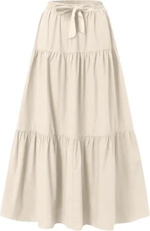 Elastic Waistband Long Beach Skirt Elegant Swinging Layered White Dress Women Beach Fashion for Women Black Skirt