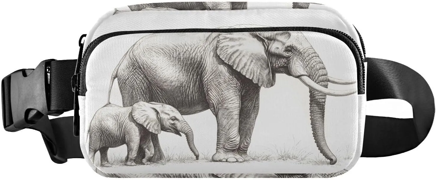 Elephant Sketch Fanny Pack Water Resistant, Women Men Waist Pack Sling Bag Purse for Travel Hiking