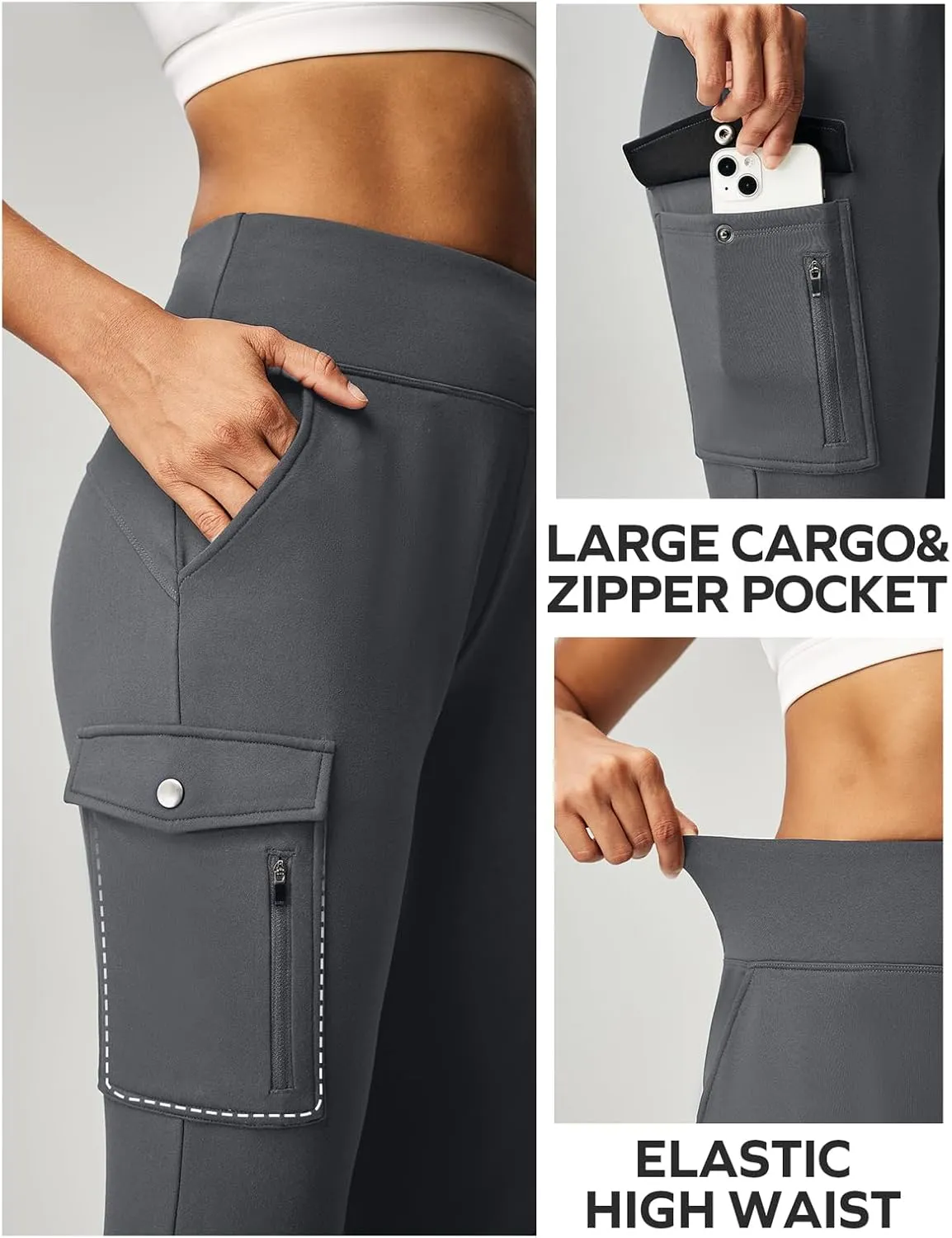 Ewedoos Fleece Lined Joggers Women Water Resistant Thermal Sweatpants High Waisted Hiking Cargo Pants with Pockets