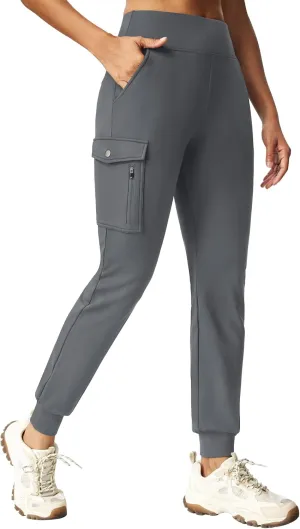 Ewedoos Fleece Lined Joggers Women Water Resistant Thermal Sweatpants High Waisted Hiking Cargo Pants with Pockets