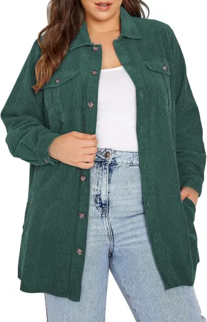 Eytino Womens Plus Size Long Sleeve Button Down Boyfriend Shirts Casual Plaid Shacket Jacket Coats(1X-5X)