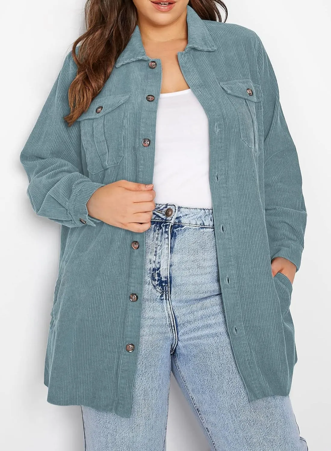 Eytino Womens Plus Size Long Sleeve Button Down Boyfriend Shirts Casual Plaid Shacket Jacket Coats(1X-5X)