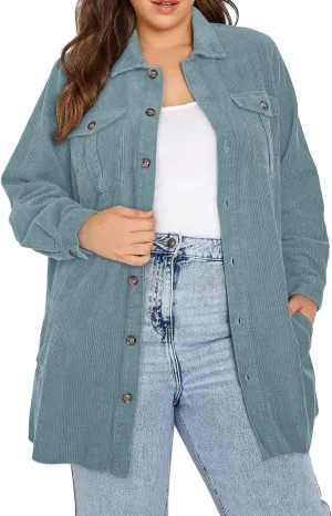 Eytino Womens Plus Size Long Sleeve Button Down Boyfriend Shirts Casual Plaid Shacket Jacket Coats(1X-5X)