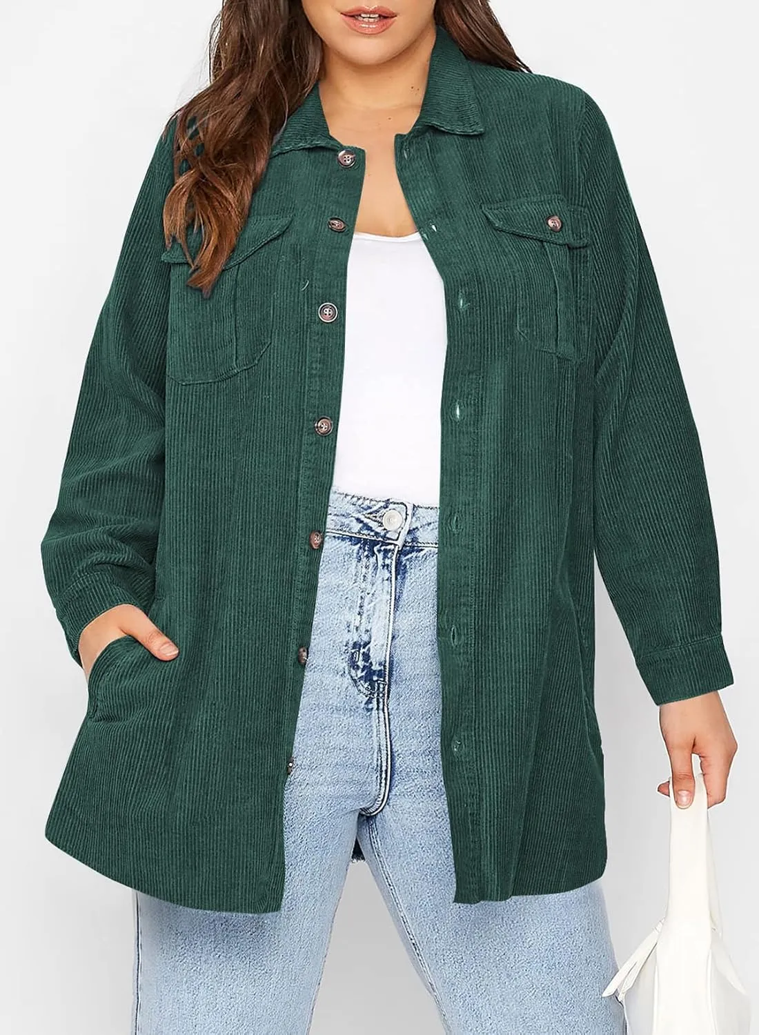 Eytino Womens Plus Size Long Sleeve Button Down Boyfriend Shirts Casual Plaid Shacket Jacket Coats(1X-5X)