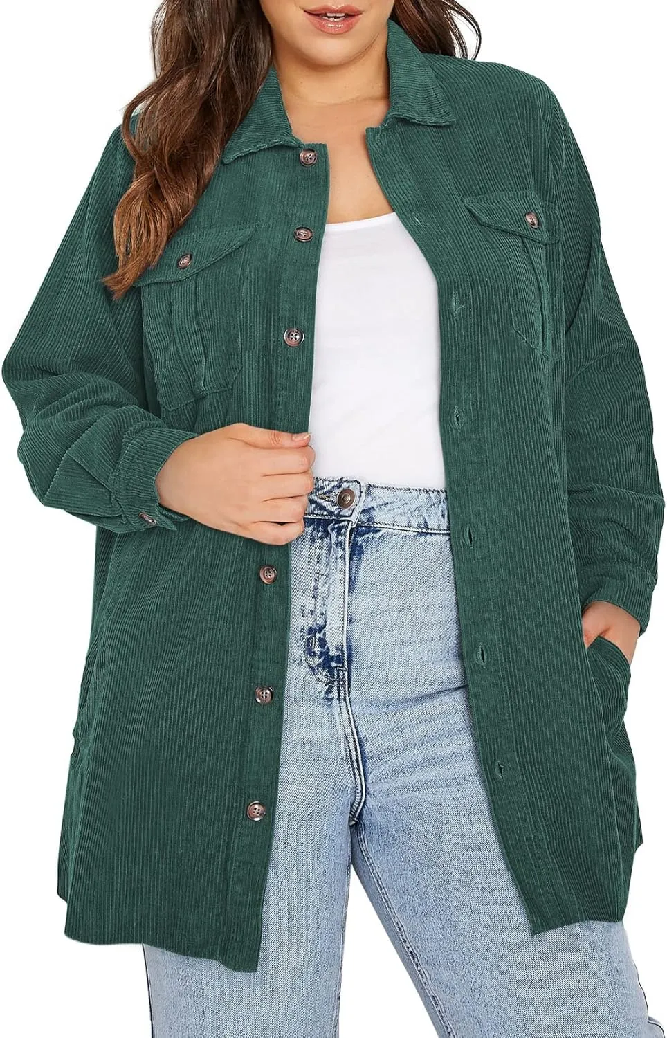 Eytino Womens Plus Size Long Sleeve Button Down Boyfriend Shirts Casual Plaid Shacket Jacket Coats(1X-5X)
