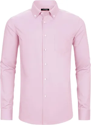 FAHIZO Men's Dress Shirt Regular Fit Soild Casual Business Formal Long Sleeve Button Down Shirts with Pocket