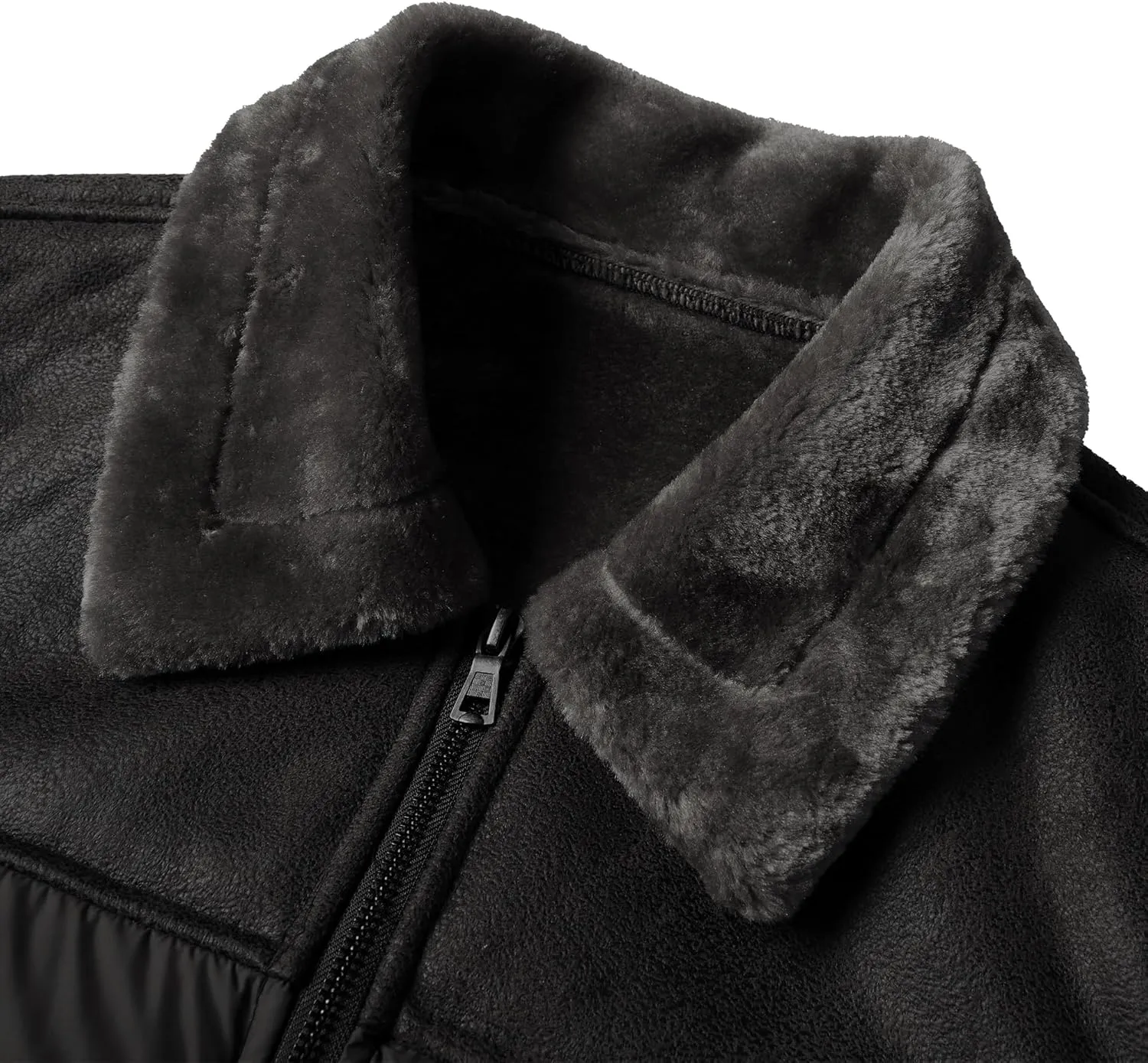 FANARCHER Mens Quilted Jacket Fur Collar Faux Leather Patchwork Bomber Lightweight Outwear with Zipper Pockets