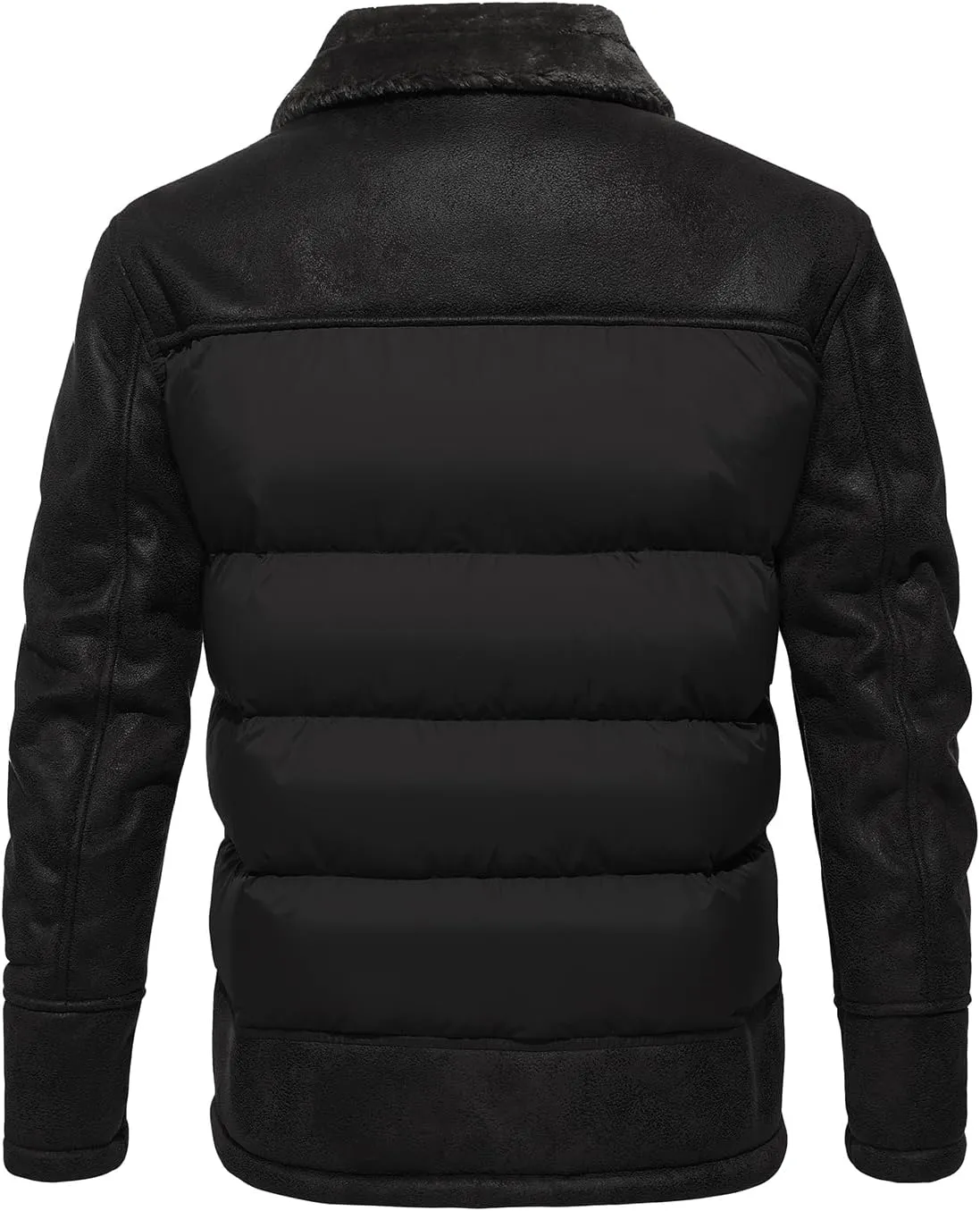 FANARCHER Mens Quilted Jacket Fur Collar Faux Leather Patchwork Bomber Lightweight Outwear with Zipper Pockets
