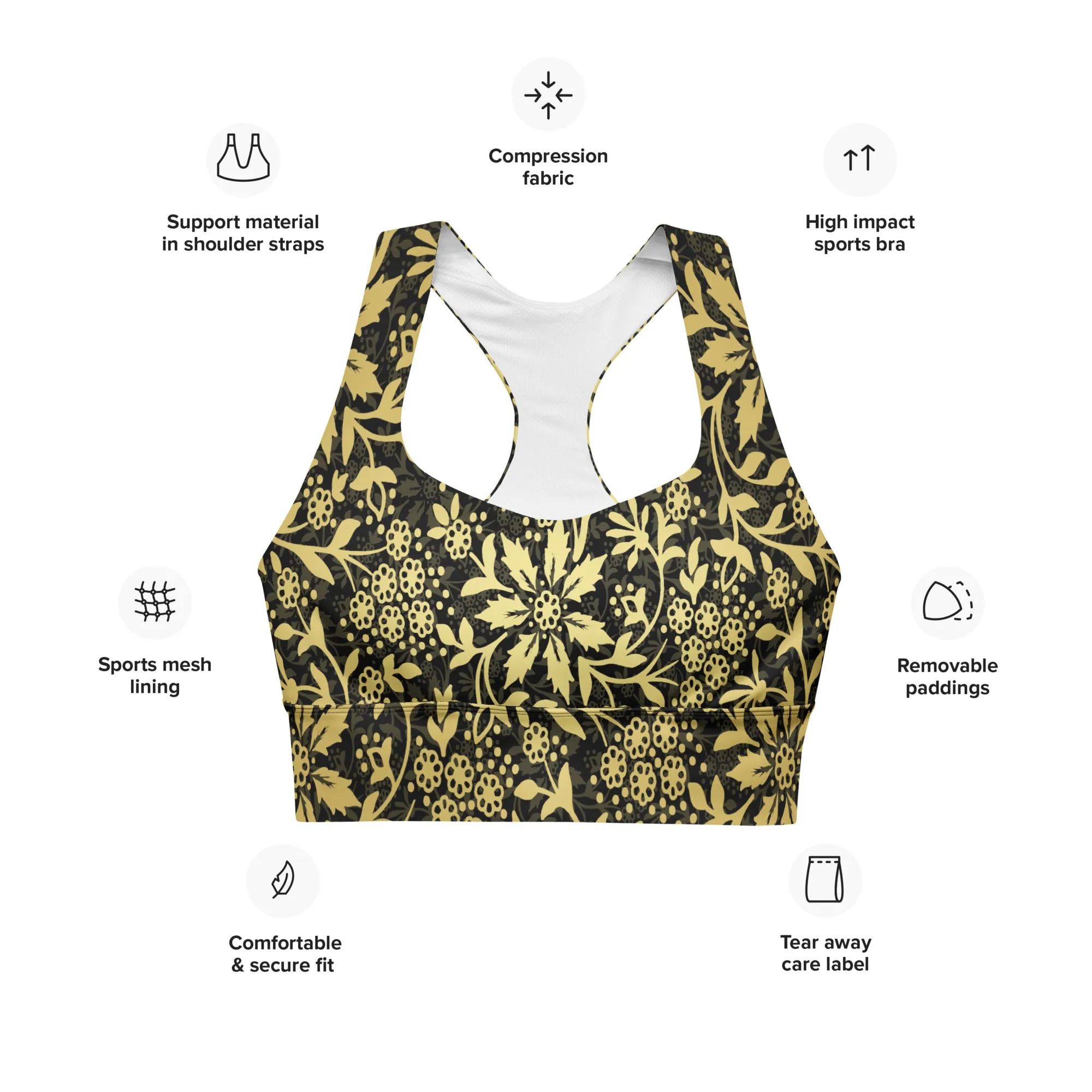 Fashion Gold and Black Sports Bra, lioness-love