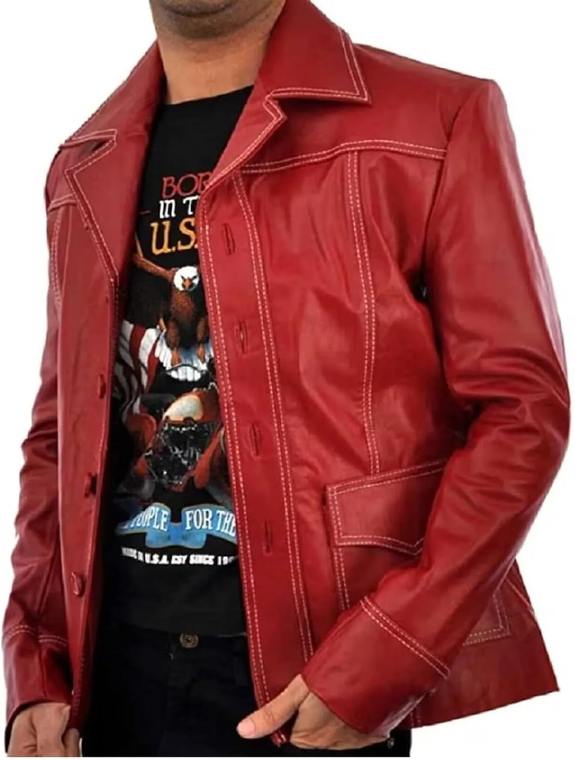 FC Brad Pitt Tyler Fighting Club Coat Leather Jacket Tyler Durden Coat Cosplay Halloween Costume