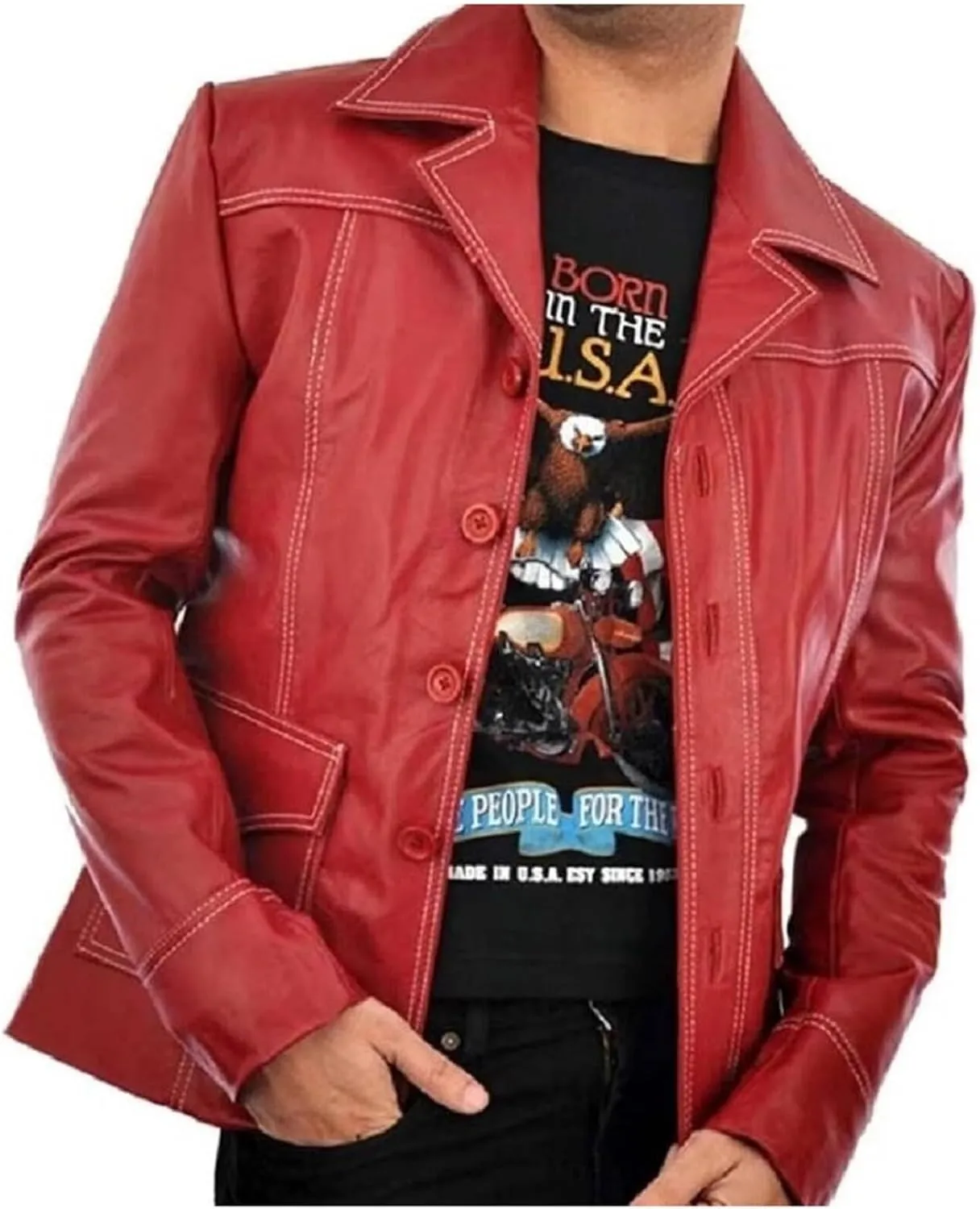FC Brad Pitt Tyler Fighting Club Coat Leather Jacket Tyler Durden Coat Cosplay Halloween Costume