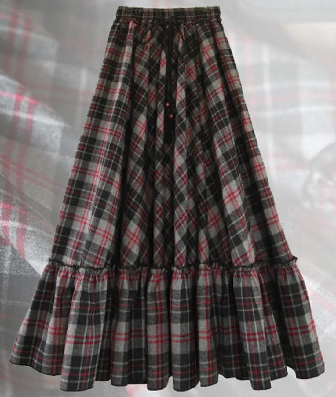 Femiserah Women's High Waist A Line Plaid Wool Skirt Long Maxi Ruffle Swing Skirt