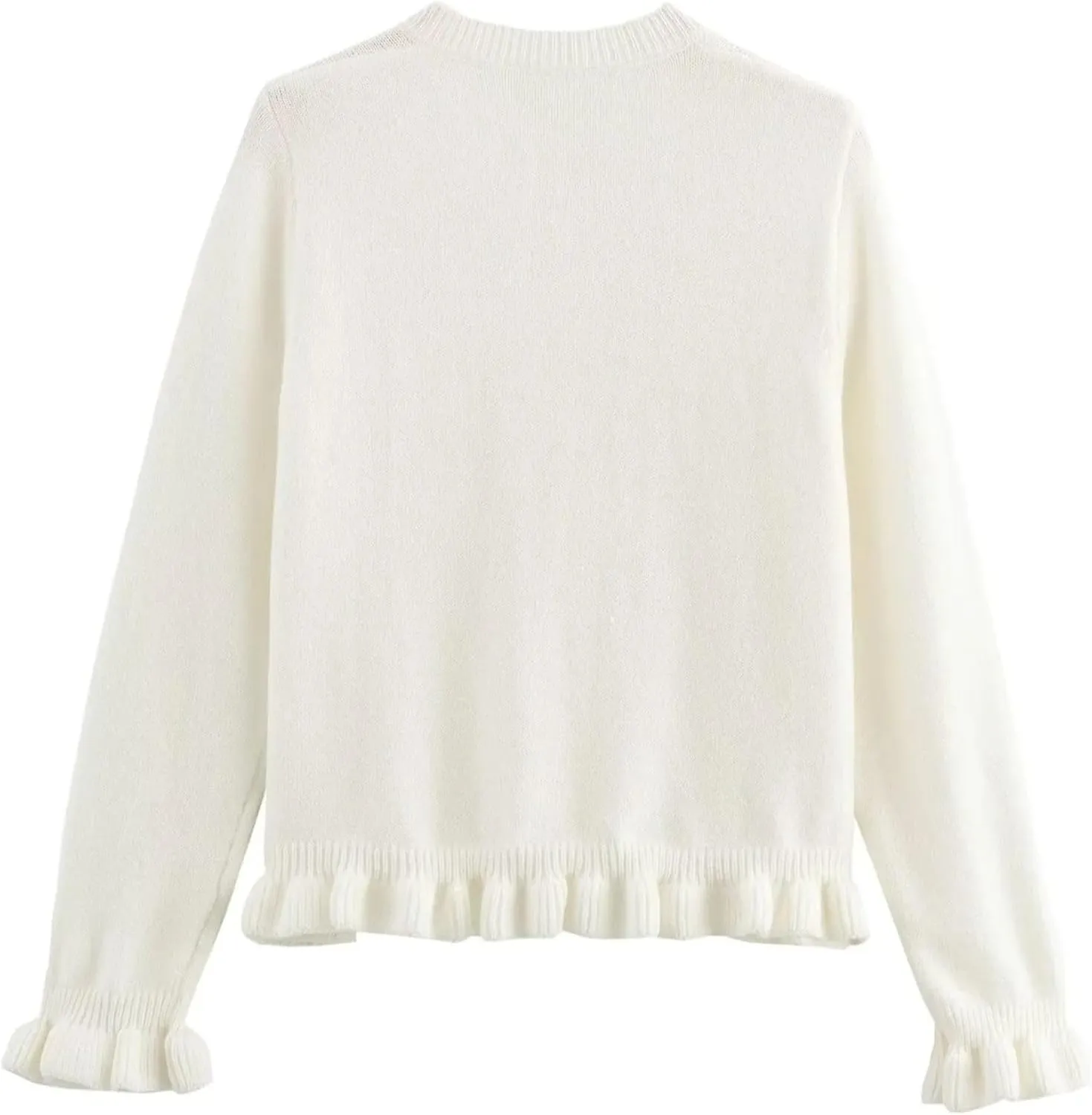 FindThy Womens Cropped Cardigan Sweater Trendy Crewneck Ruffle Long Sleeve Button Down Knitwear Tops