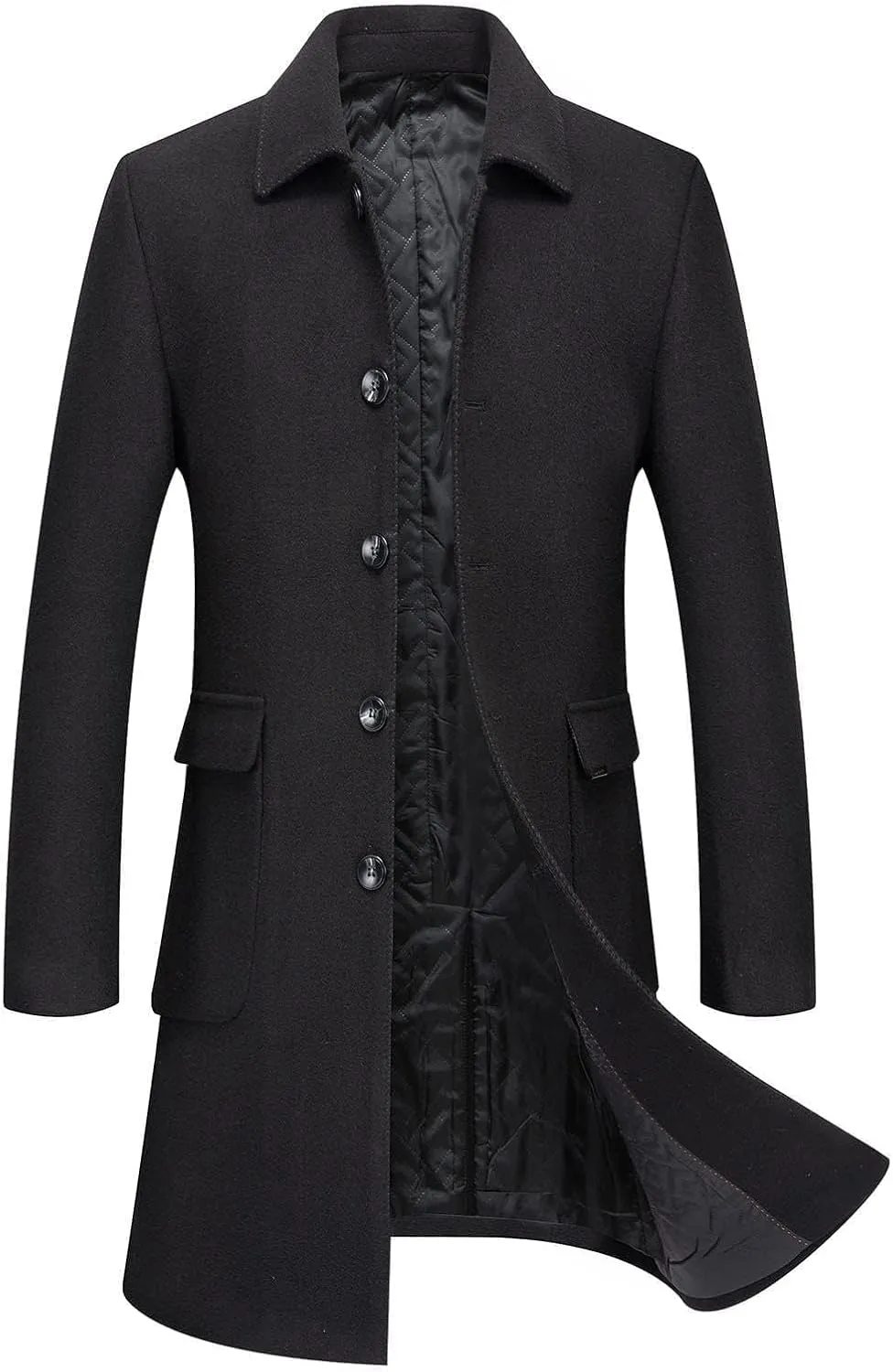 Firzero Men's Single Breasted Trench Coat, Winter Wool Coat Oversized Warm Lapel Work Business Long Jacket