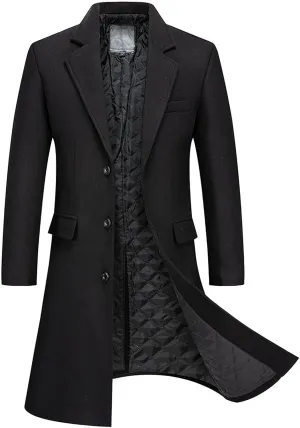 Firzero Men's Single Breasted Trench Coat, Winter Wool Coat Oversized Warm Lapel Work Business Long Jacket
