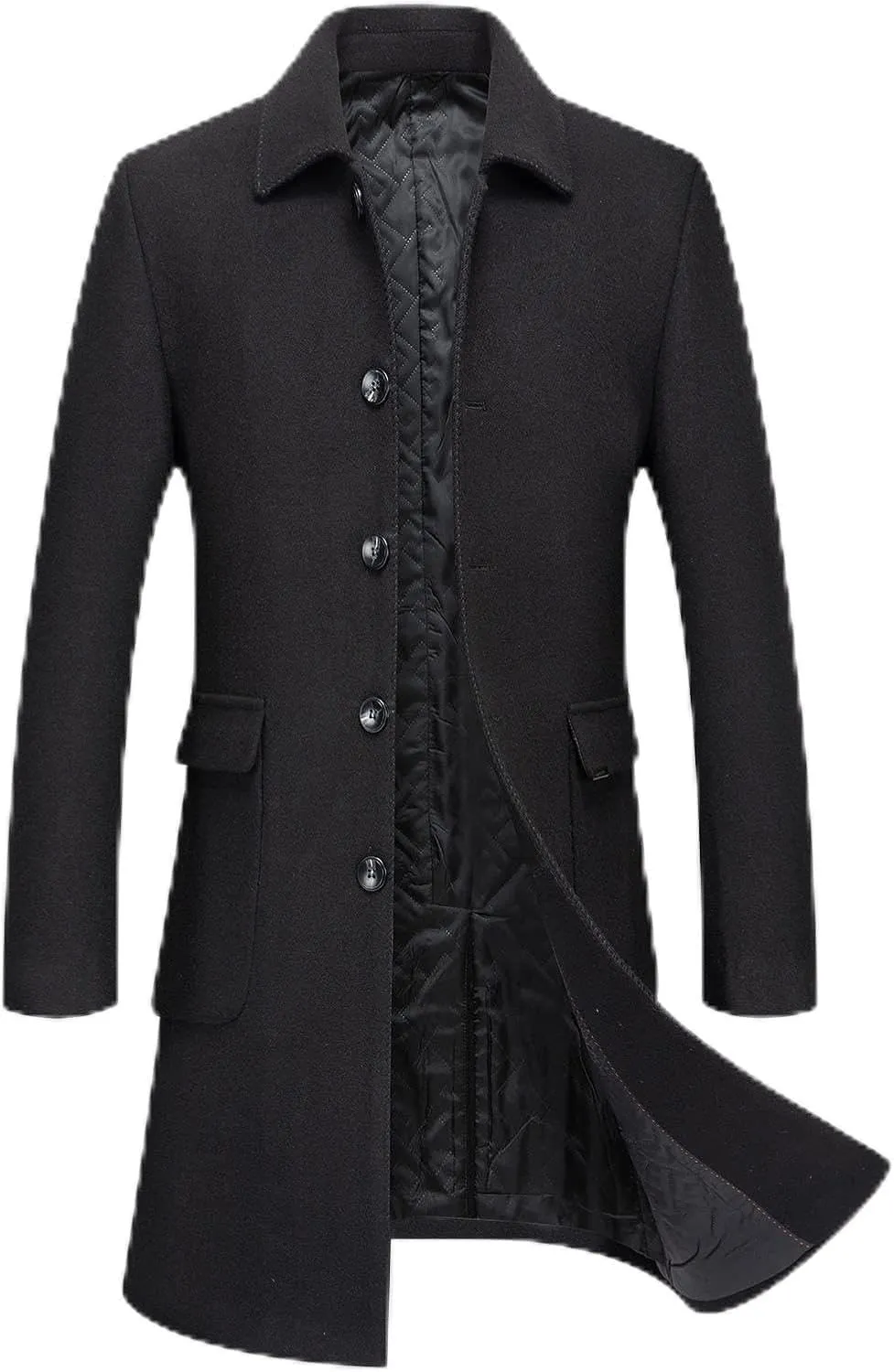 Firzero Men's Single Breasted Trench Coat, Winter Wool Coat Oversized Warm Lapel Work Business Long Jacket