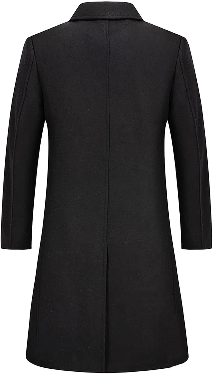 Firzero Men's Single Breasted Trench Coat, Winter Wool Coat Oversized Warm Lapel Work Business Long Jacket