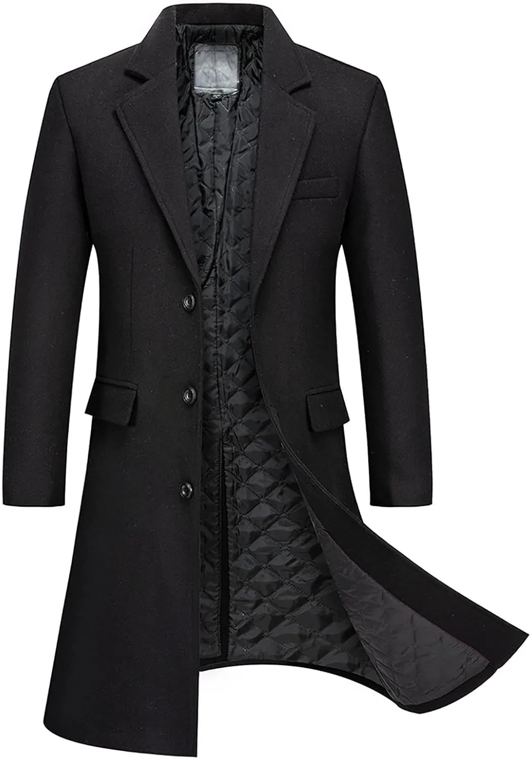 Firzero Men's Single Breasted Trench Coat, Winter Wool Coat Oversized Warm Lapel Work Business Long Jacket