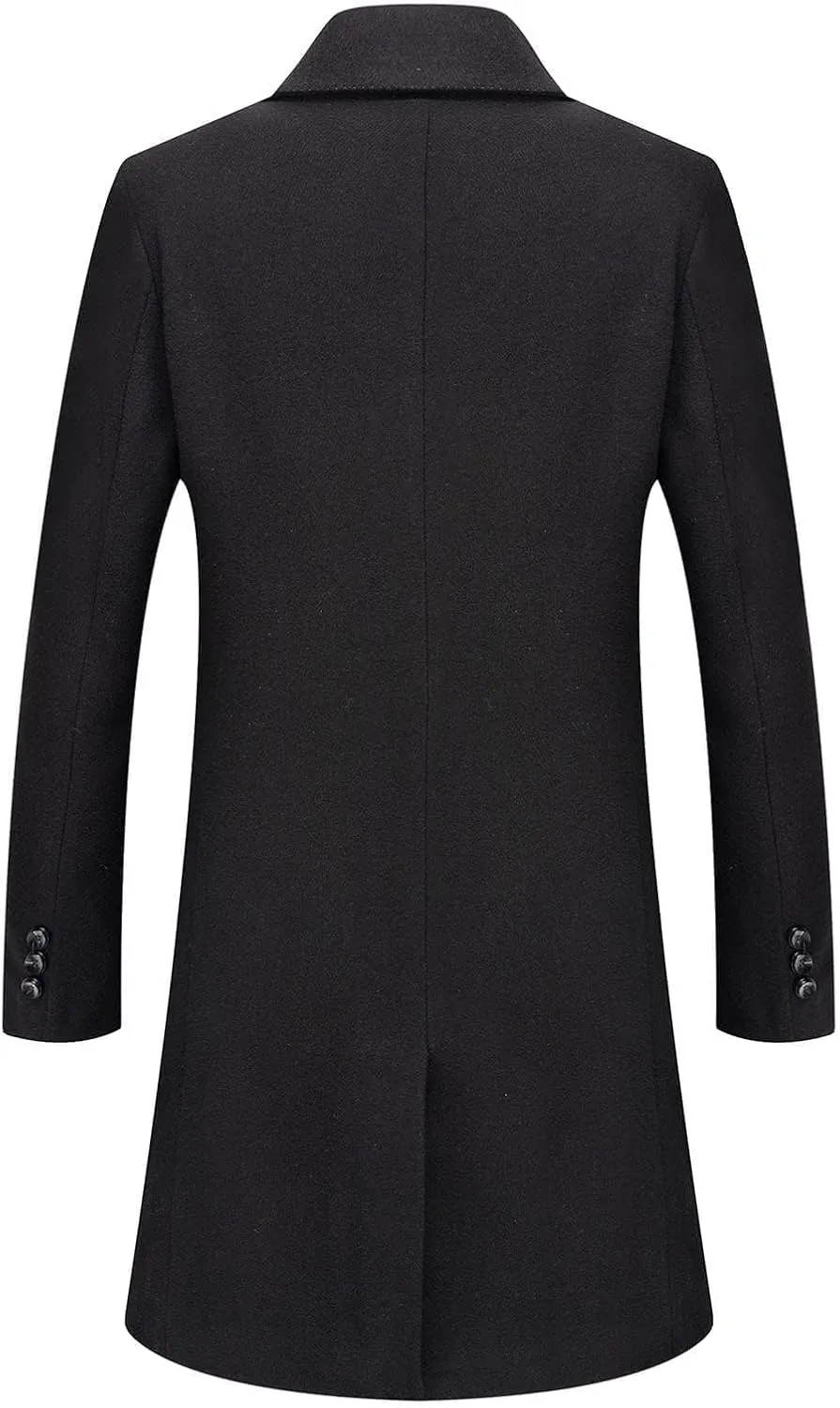 Firzero Men's Single Breasted Trench Coat, Winter Wool Coat Oversized Warm Lapel Work Business Long Jacket