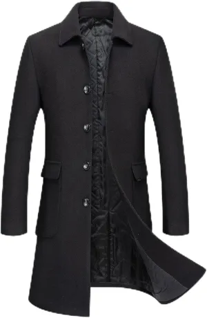 Firzero Men's Single Breasted Trench Coat, Winter Wool Coat Oversized Warm Lapel Work Business Long Jacket
