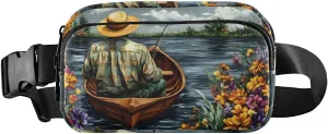 Fishing Painting Fanny Pack Water Resistant, Women Men Waist Pack Sling Bag Purse for Travel Hiking