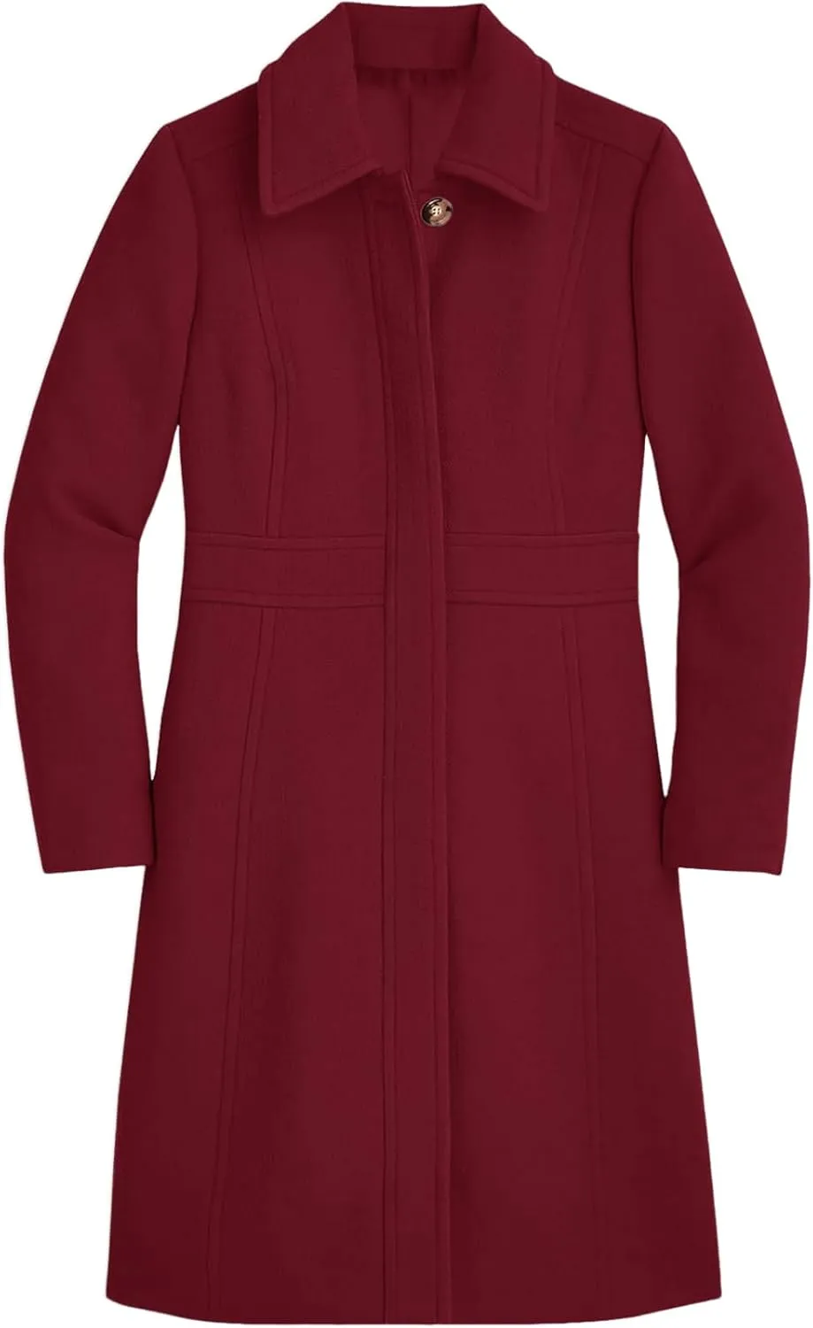 Fisoew Women's Elegant Single Breasted Coat Long Sleeve Mid Winter Overcoat Work Office Pea Coats