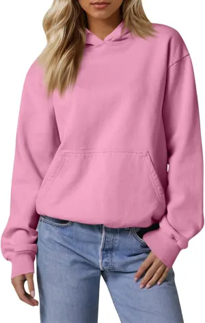 Fleece Hoodie Women Oversized Plain Hooded Sweatshirt Casual Long Sleeve Pullover Tops Comfy Drop Shoulder Sweater