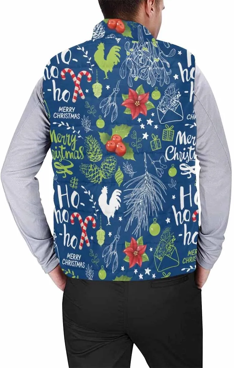 Fleece Vest Bear In Forest Pattern Men'S Puffer Vest Casual Zip-Up Collar Sleeveless Padded For Outdoor Travel Hiking