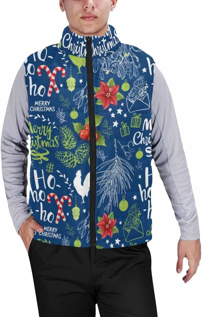 Fleece Vest Bear In Forest Pattern Men'S Puffer Vest Casual Zip-Up Collar Sleeveless Padded For Outdoor Travel Hiking