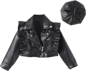 Floerns Toddler Girl's PU Leather Long Sleeve Biker Coats Motorcycle Jacket with Hat