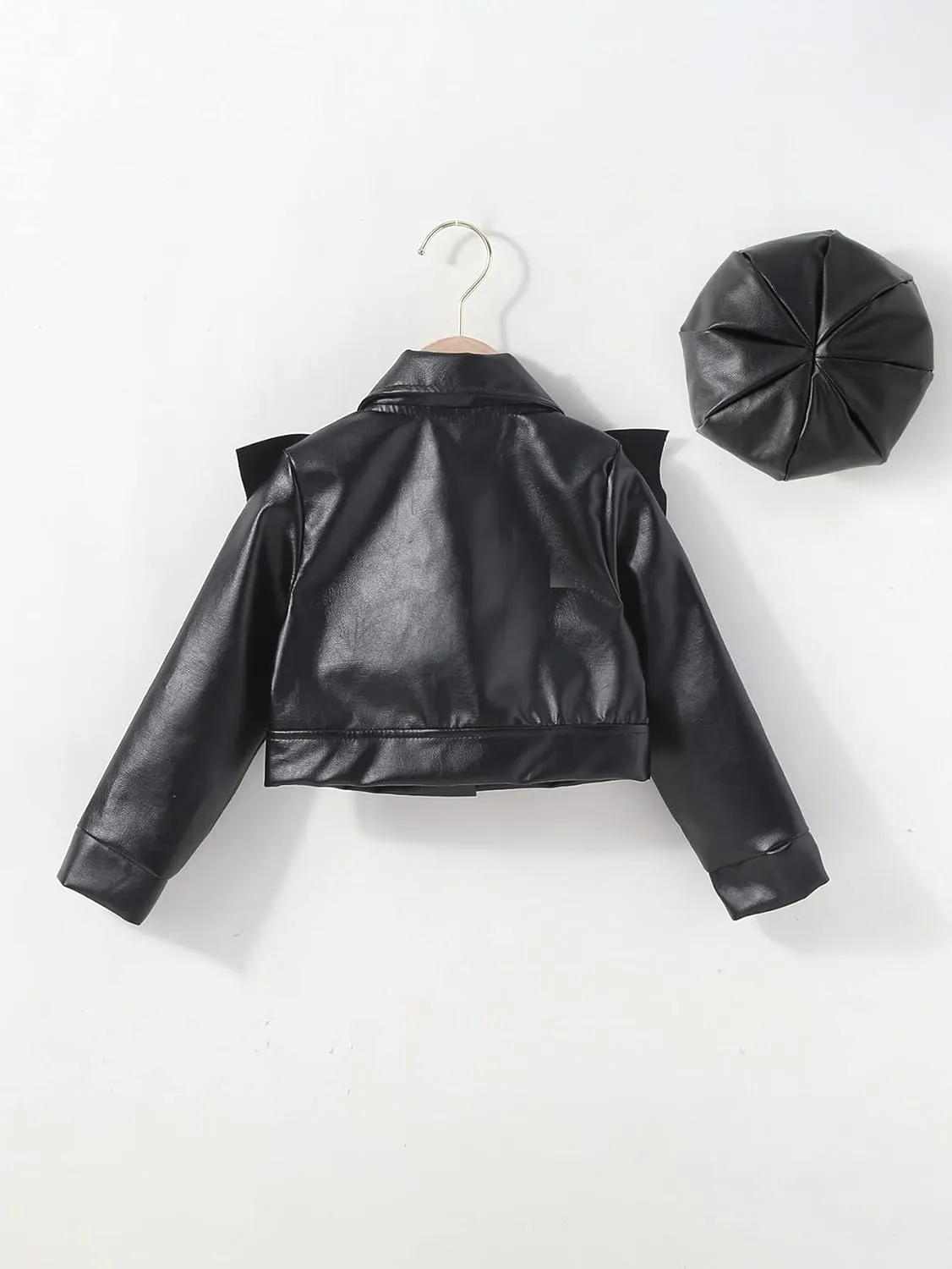 Floerns Toddler Girl's PU Leather Long Sleeve Biker Coats Motorcycle Jacket with Hat
